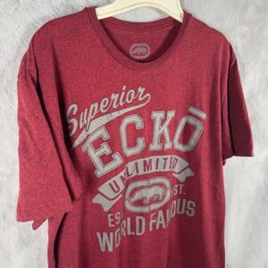Ecko Unltd Mens Graphic‎ T-Shirt Burgundy Red Heathered Rhino Logo Y2K Large